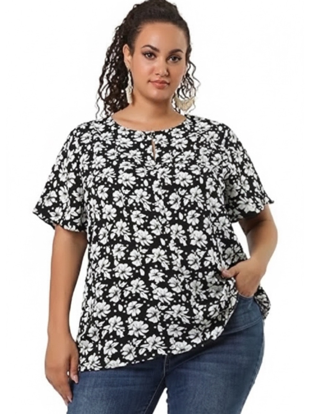 Floral Chiffon Tunic w/Belt • NWT • 24" p2p, 30" length - Picture 2 of 6